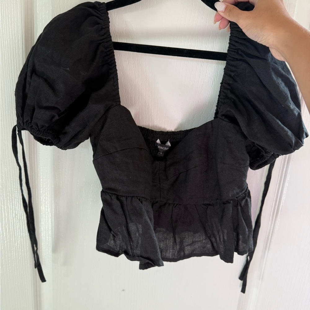Black babydoll top with puffy sleeves